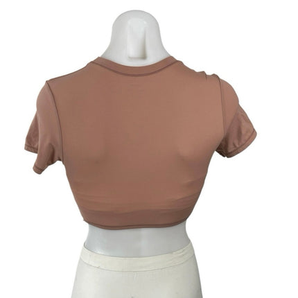 Skims Fits Everybody Womens Brown Short Sleeve Ultra Crop Baby Tee T-Shirt Top S