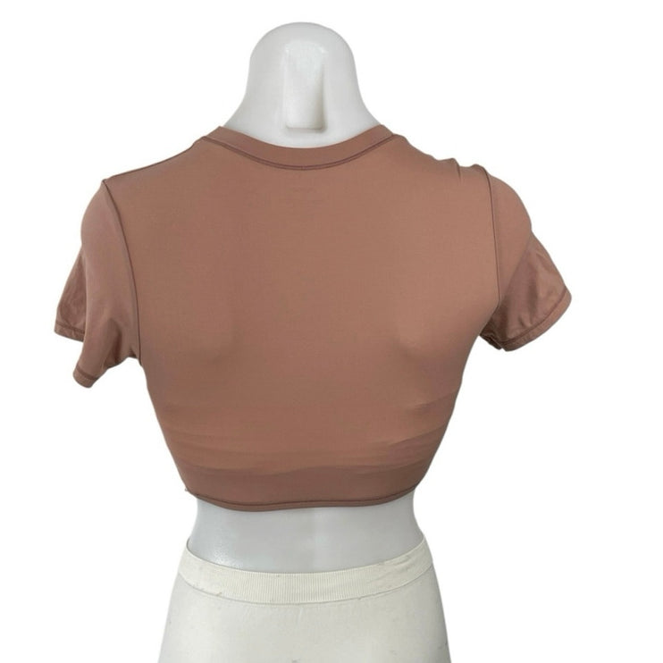 Skims Fits Everybody Womens Brown Short Sleeve Ultra Crop Baby Tee T-Shirt Top S
