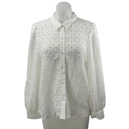 A. Calin by Flying Tomato White Lace Crochet Long Sleeve Button Down Shirt Top L