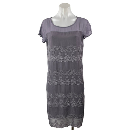Sundance Dusty Purple Short Sleeve Embroidered Floral Shift Mini Dress Size S