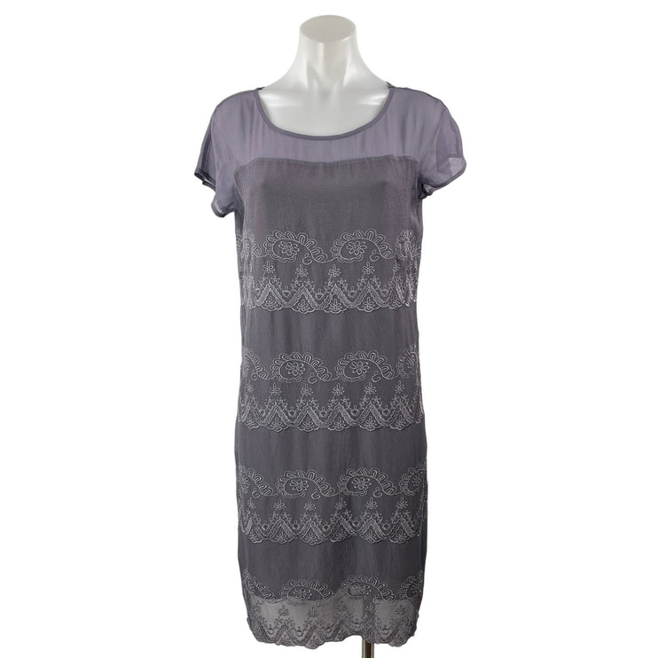 Sundance Dusty Purple Short Sleeve Embroidered Floral Shift Mini Dress Size S