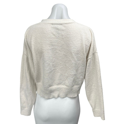 Aqua Women's White Long Sleeve Fleece Button Down Cardigan Sweater Top Size S