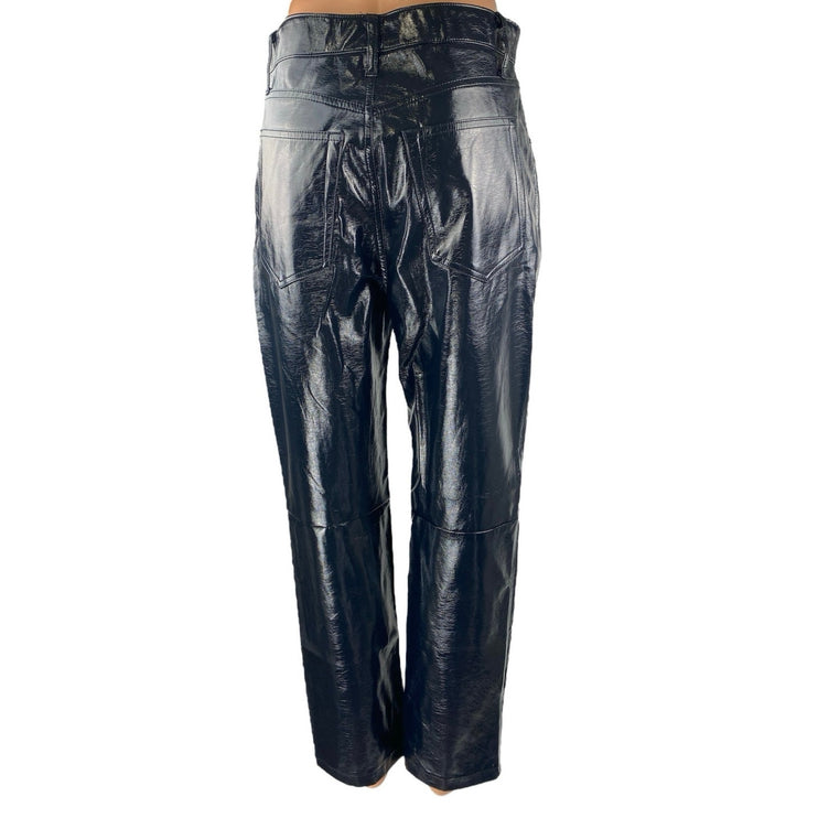 Abercrombie & Fitch 90s Straight Black Faux Patent Leather Trousers Pants Sz 28
