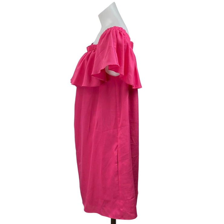 Likely Women's Pink Ruffle Off the Shoulder Mini Casual Shift Dress Size L