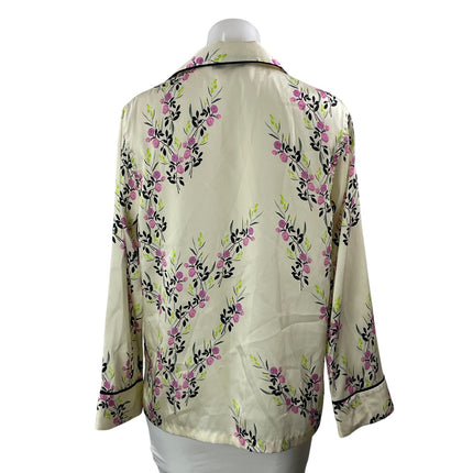 Zara Women's Cream Silk Satin Floral Long Sleeve Button Down Shirt Pajama Size S
