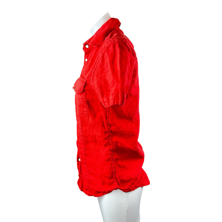 Armani Exchange Red 100% Linen Short Sleeve Pocket Button Down Shirt Top Sz XS
