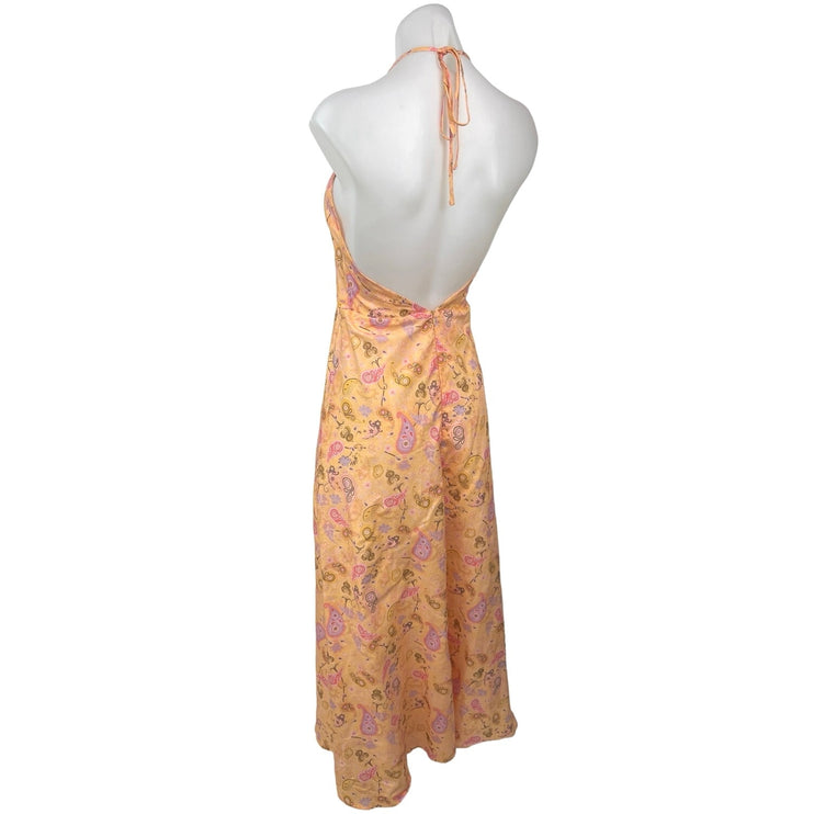 Anthropologie Charlie Holiday Maple Orange Linen Paisley Halter A-Line Dress 4