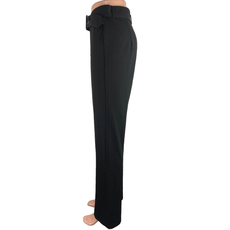 Fashion Nova NWT Black Pleated Straight Leg High Rise Belted Ankle Pants Size XS