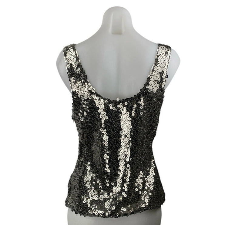 Zara Women's Black Sequin Embellished Sleeveless Scoop Neck Crop Tank Top Size M