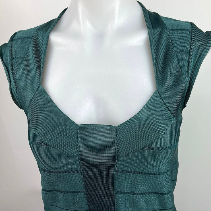 French Connection Emerald Green Cap Sleeve Stretch Bodycon Party Mini Dress Sz 4