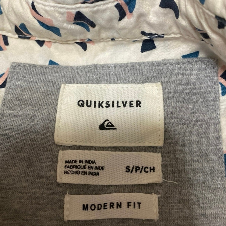 Quiksilver Men's White Printed Modern Short Sleeve Button Up Shirt Top Size S