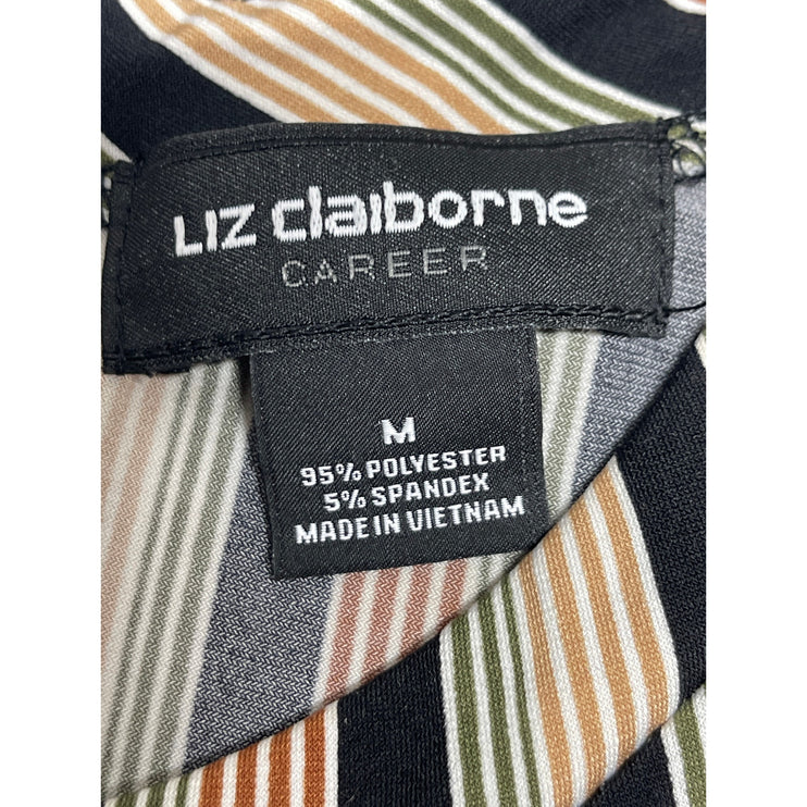 Liz Claiborne Striped Pleated Short Cap Sleeve Career Shirt Blouse Top Size M