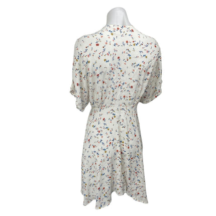 Magali Pascal White Multicolor Floral Short Sleeve Tie Front A Line Mini Dress S