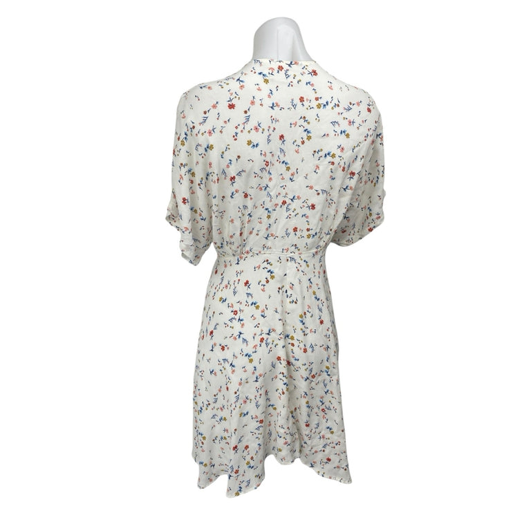 Magali Pascal White Multicolor Floral Short Sleeve Tie Front A Line Mini Dress S
