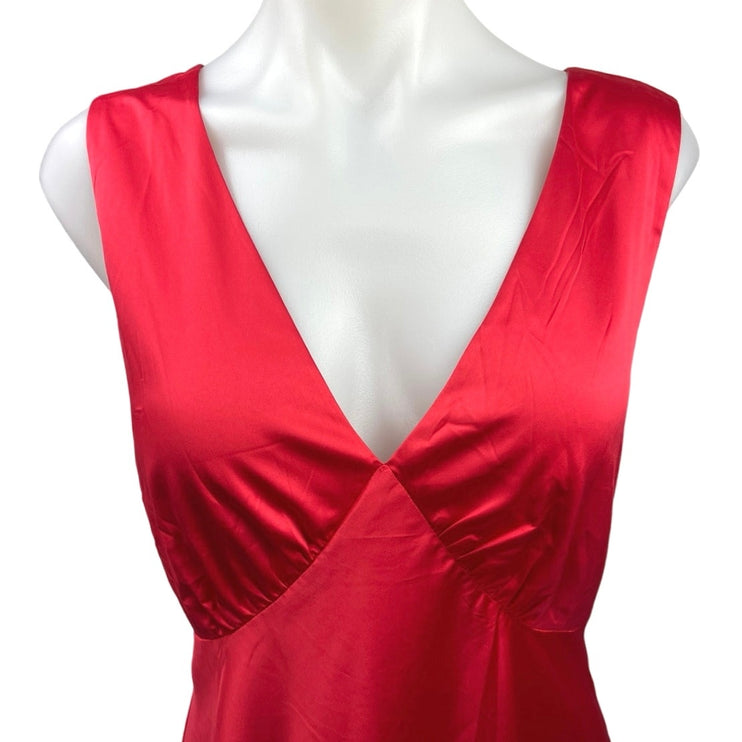 NEW Zesica Red Silk Satin Deep V Tie Back Sleeveless Party Mini Dress Size L