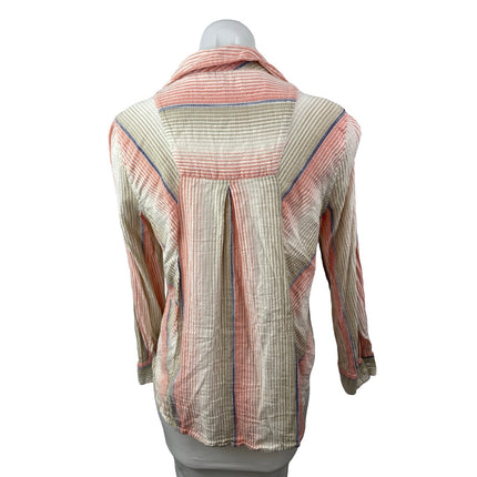 Liverpool Women's Beige Coral Striped Long Sleeve Button Down Shirt Top Size S