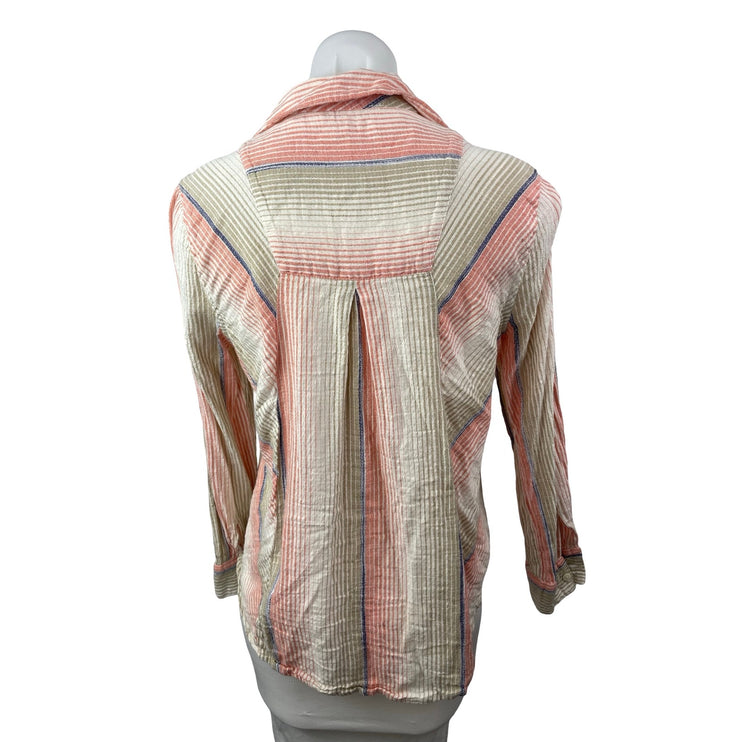 Liverpool Women's Beige Coral Striped Long Sleeve Button Down Shirt Top Size S