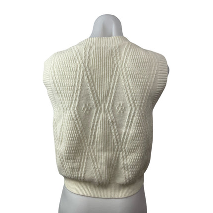 Cloud Ten White Cable Knit Bow Button Sleeveless Cardigan Sweater Vest Top Sz M