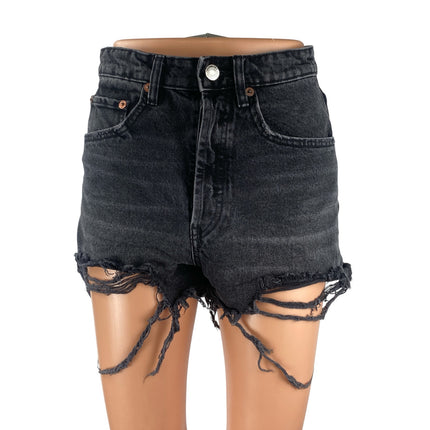 Zara Women's Black High Waisted Distressed Frayed Cutoff Denim Jean Shorts Sz 4