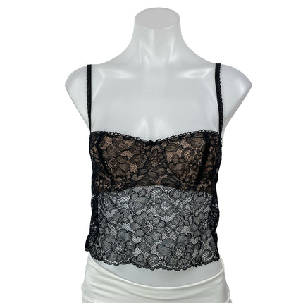 House of CB Black Floral Lace Sheer Bustier Underwire Cami Crop Top Size XS