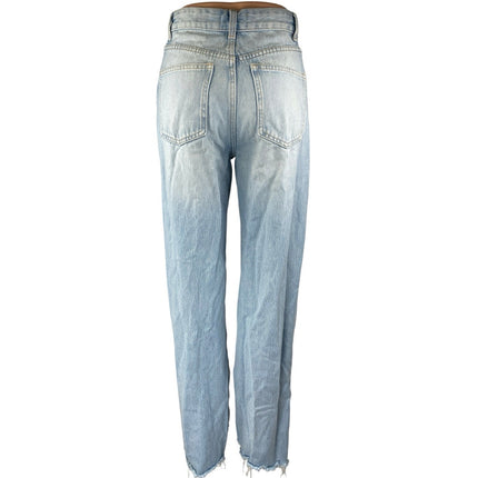 Zara Women's Blue Light Wash High Waisted Raw Hem Straight Denim Jeans Size 2