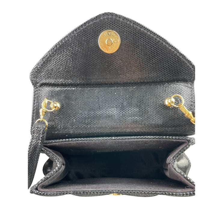 Michelle LaLonde Black Snap Seashell Shape Beaded Strap Evening Handbag Size OS