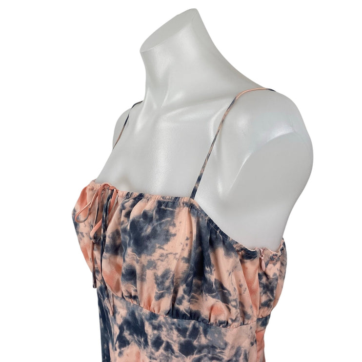 E.Ssue Women's Coral Blue Tie Dye Knot Ruffle Cami Camisole Tank Mini Dress M