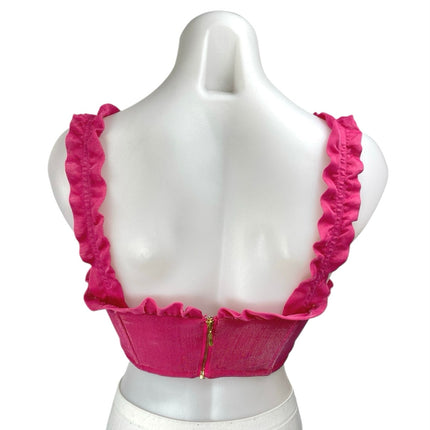 Alamour The Label Pink Velvet Velour Sleeveless Ruffle Camisole Crop Tank Top XS