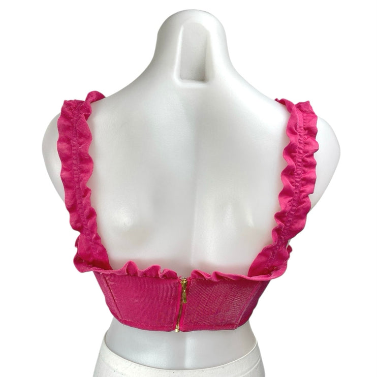 Alamour The Label Pink Velvet Velour Sleeveless Ruffle Camisole Crop Tank Top XS
