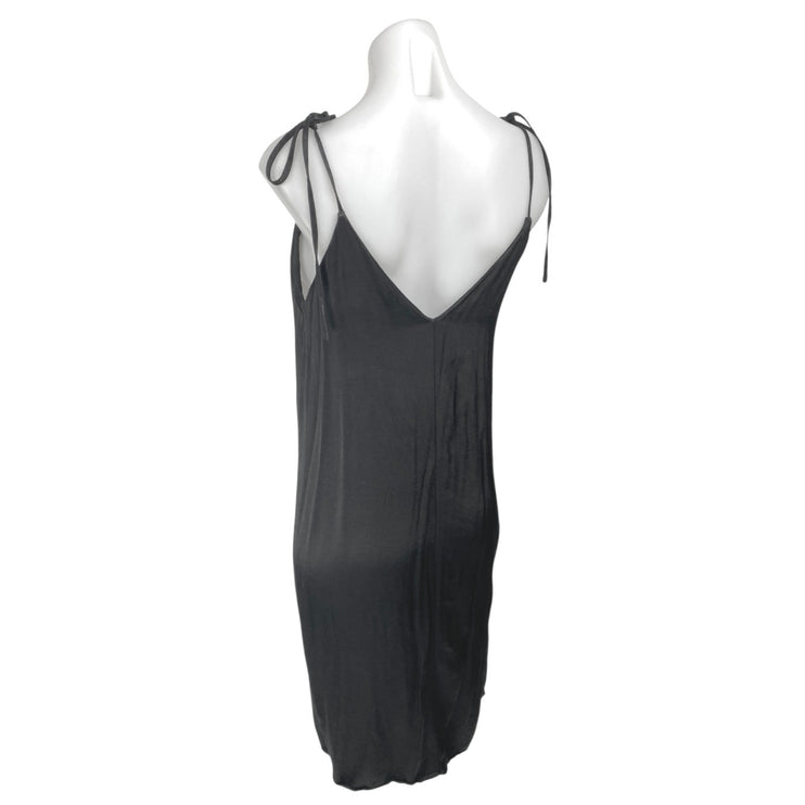 Topshop Black Sleeveless Tie Strap Button Up Cami Tank Mini Slip Dress Size 4