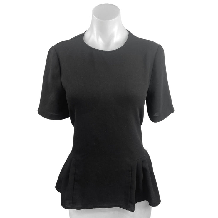 Zara Black Crew Neck Short Sleeve Keyhole Back Peplum Blouse Top Size S