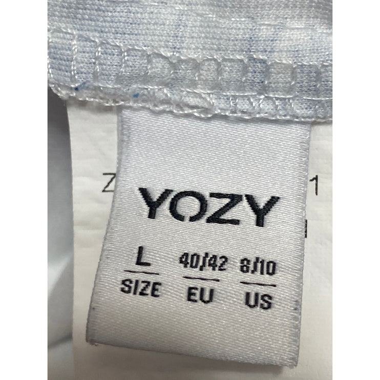 Yozy Blue White Scenic Print Pleated High Rise Mini Wide Leg Casual Shorts Sz L