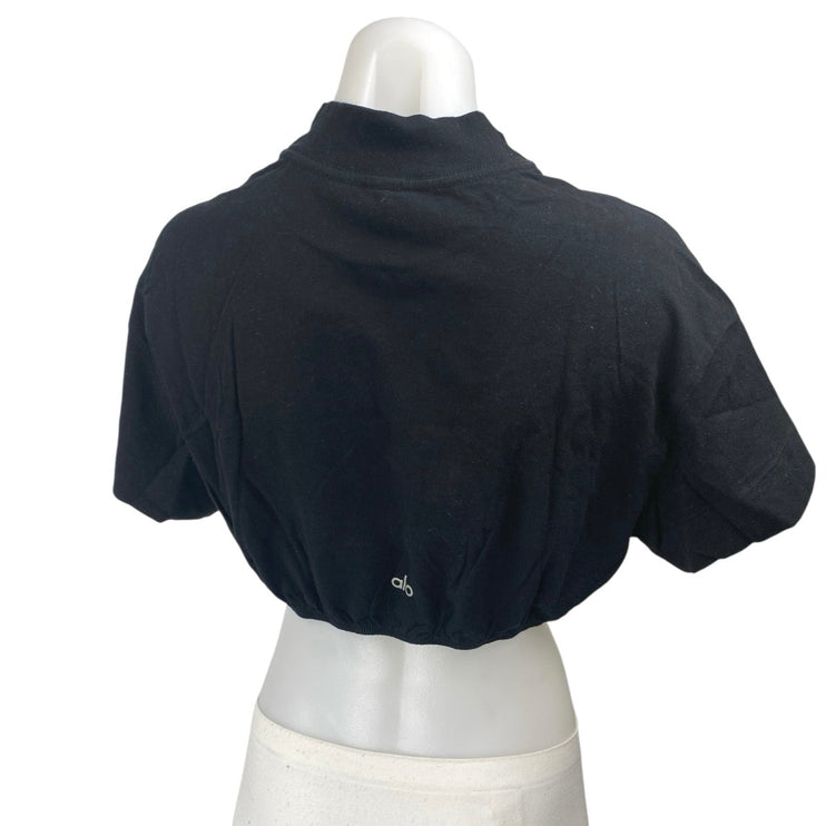 Alo Yoga Women's Black Mock Neck Short Sleeve Activewear Crop Tee T-shirt Top S