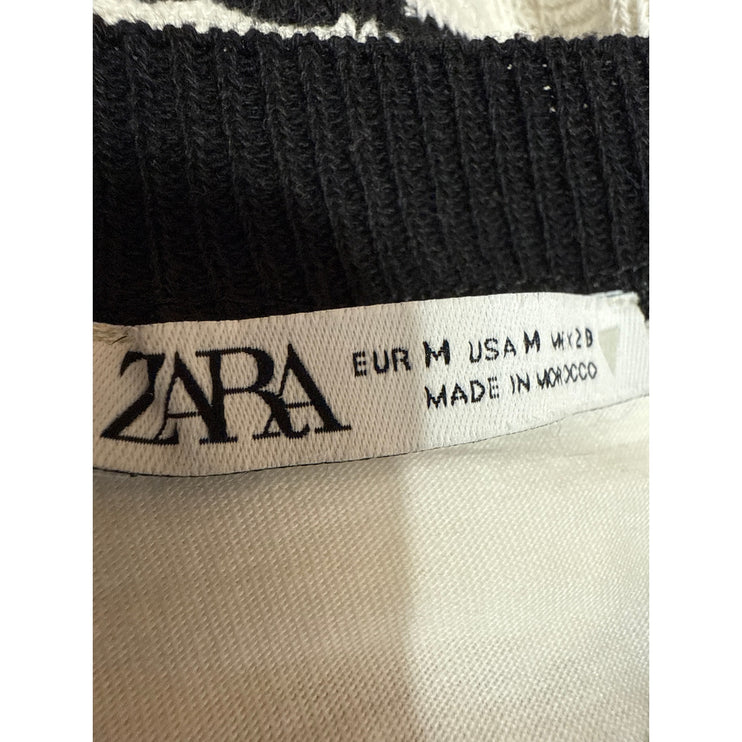 Zara Women's White Black Striped Overlay Short Sleeve Swaeter Vest Top Size M