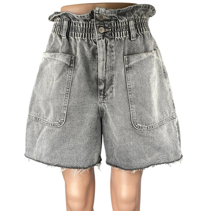 Zara Women's Gray High Waisted Raw Hem Frayed Paperbag Denim Jean Shorts Size 8