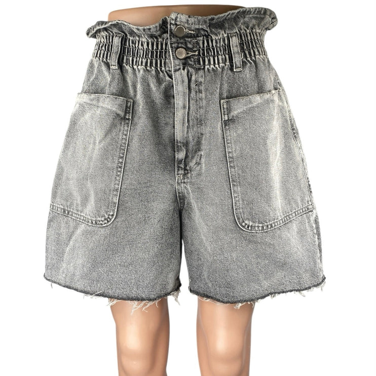 Zara Women's Gray High Waisted Raw Hem Frayed Paperbag Denim Jean Shorts Size 8