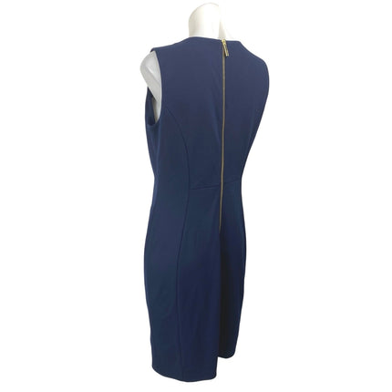 Calvin Klein Navy Blue Sleeveless Back Zip Knee Length Pencil Sheath Dress Sz 10