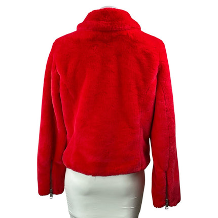 Bagatelle NYC Women's Red Faux Fur Fleece Asymmetric Zip Sweater Jacket Size M