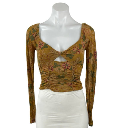 Urban Outfitters Juliana Yellow Mustard Floral Crepe Bustier Corset Crop Top S
