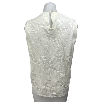Kenzo Women's White Faux Suede Embossed Fish Sleeveless Blouse Tank Top 44 US 12