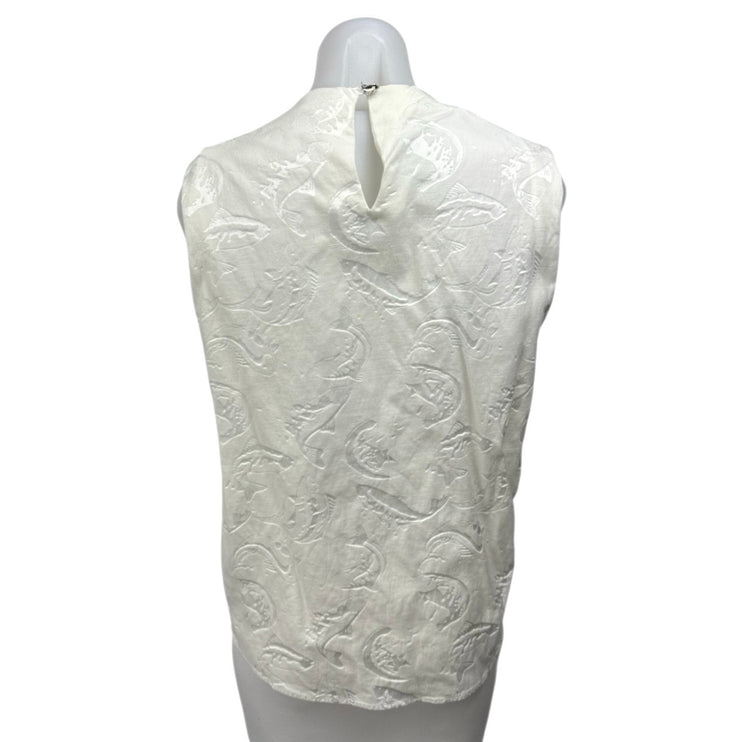 Kenzo Women's White Faux Suede Embossed Fish Sleeveless Blouse Tank Top 44 US 12
