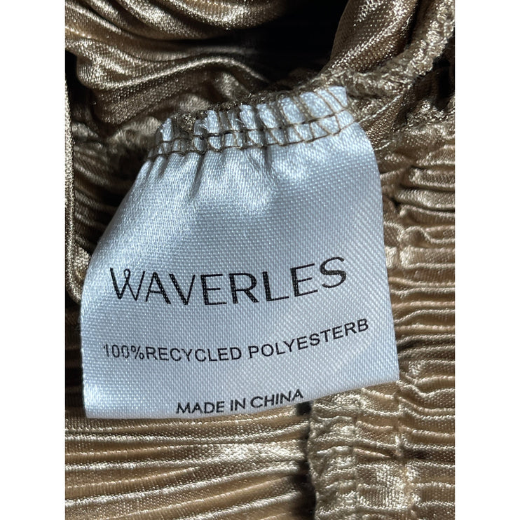 Waverles Brown Satin Pleated High Rise Elastic Waist Flowy Wide Leg Shorts Sz S