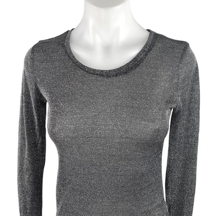 Free People Women's Black Metallic Long Sleeve Sheer Casual Tee T Shirt Top XS