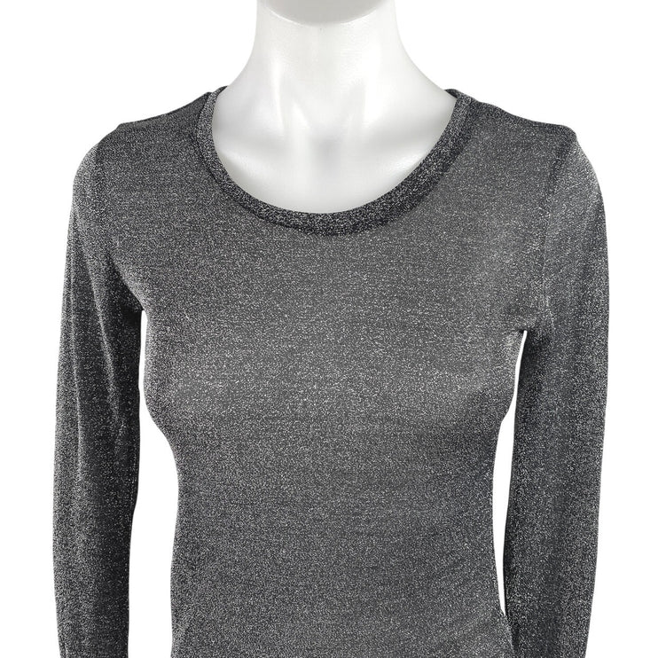 Free People Women's Black Metallic Long Sleeve Sheer Casual Tee T Shirt Top XS