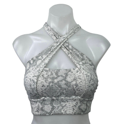 NEW WISKII Dream Big Princes Gray Snake Skin Halter Neck Crop Tank Top Size S