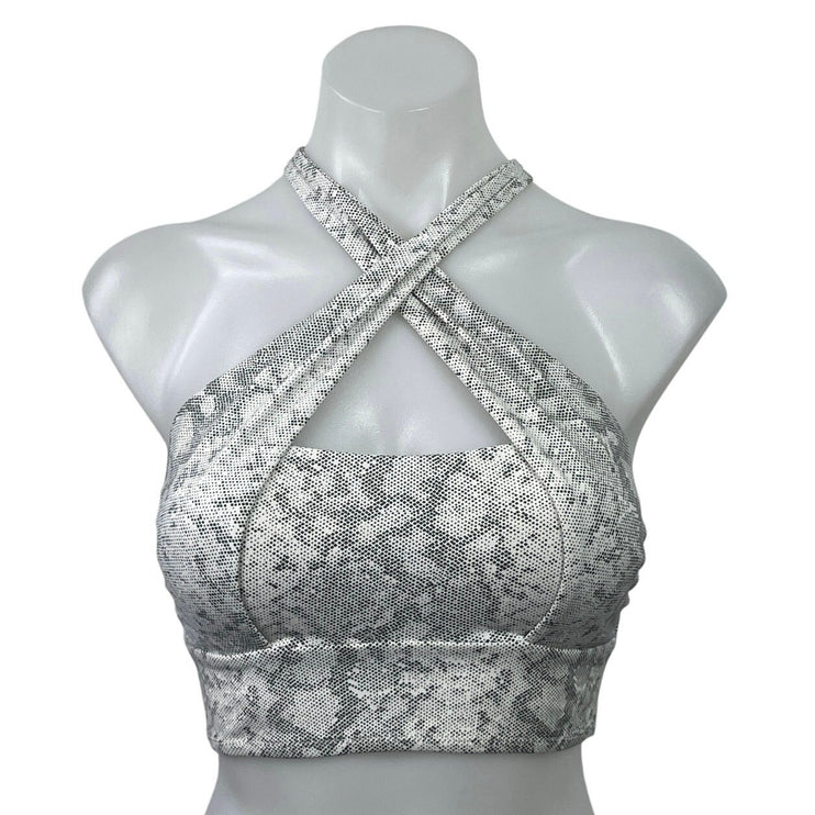 NEW WISKII Dream Big Princes Gray Snake Skin Halter Neck Crop Tank Top Size S