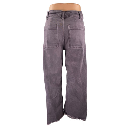 Zara The Marine Purple Raw Frayed Hem Flare Palazzo Wide Leg Denim Jeans Pants 6