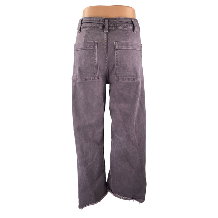 Zara The Marine Purple Raw Frayed Hem Flare Palazzo Wide Leg Denim Jeans Pants 6