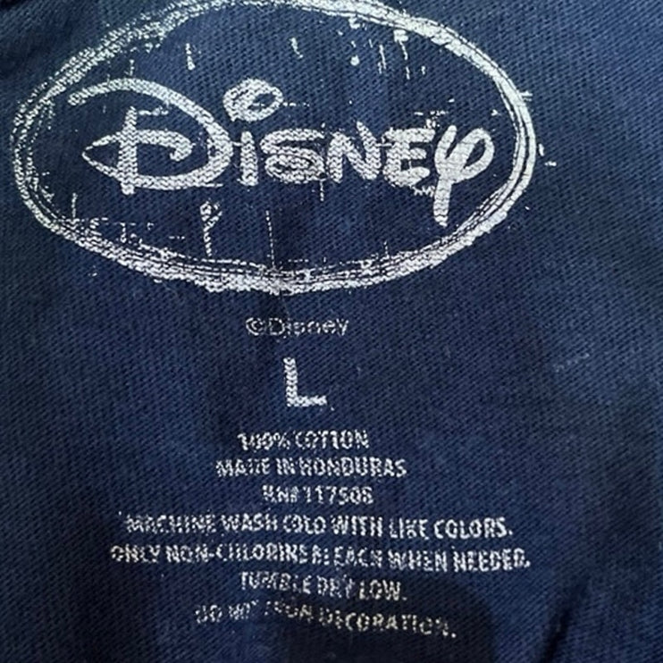 Disney Blue Mickey Mouse Print Short Sleeve Crew Neck Pullover Crop Tee Top Sz L