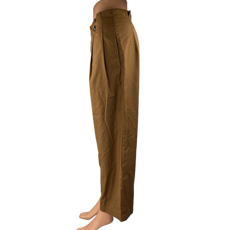 Commense Women's Brown High Waisted Pleated Straight Tapered Trousers Pants Sz M